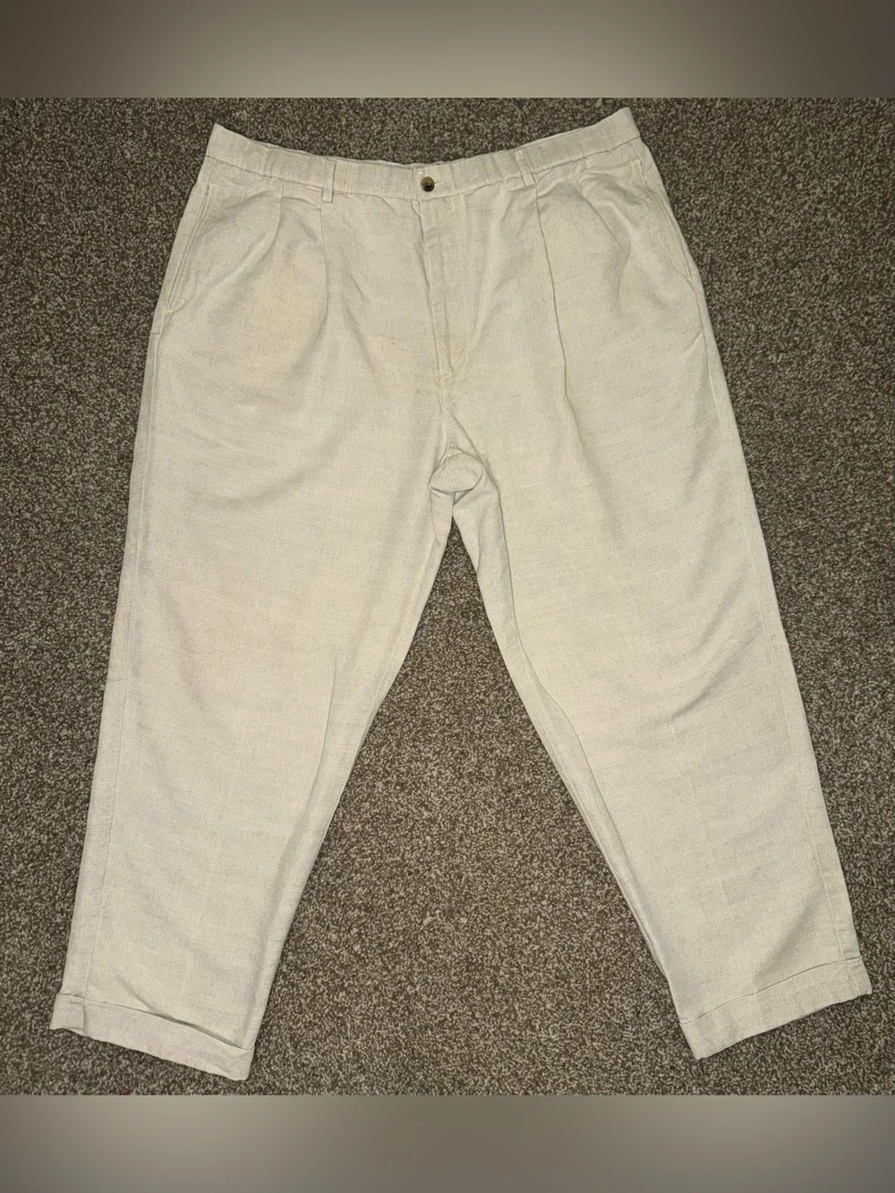 Club Room by Charter Club Men’s Linen Blend Pants Beige Pleated 42x30 Cuffe